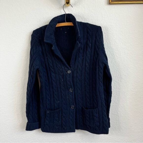 Brooks Brothers Shawl Collar Wool Cable Knit Professor Button Cardigan - Picture 1 of 7